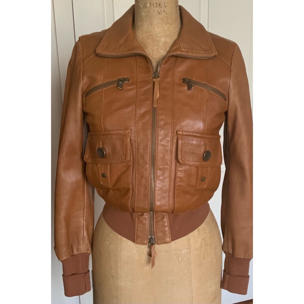 PATRIZIA PEPE Leather Bomber Made in Italy Sz US4/ IT 40